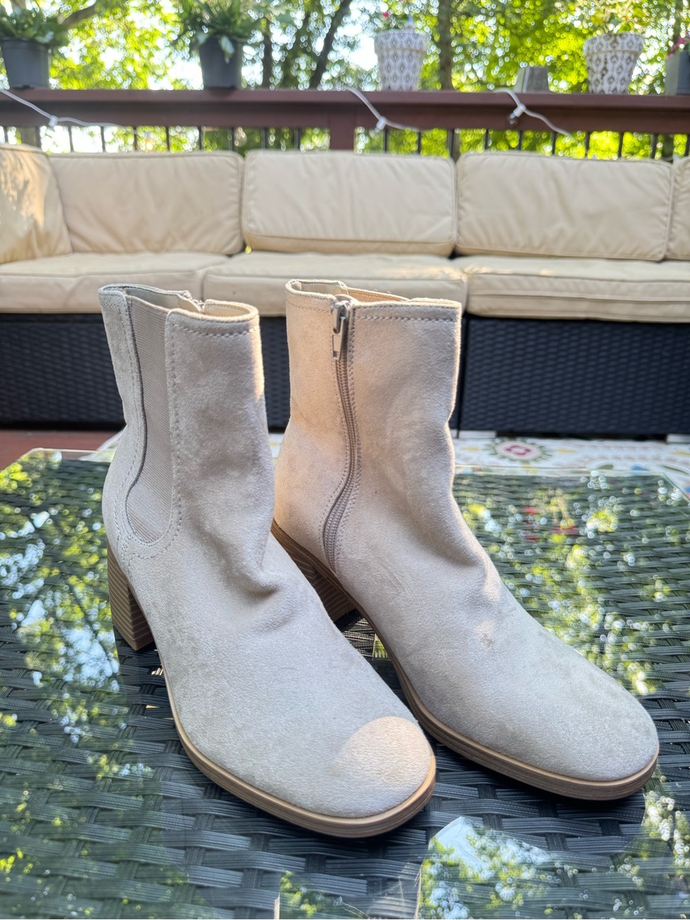 Women's Cream Suede Ankle Boots - Zipper Closure